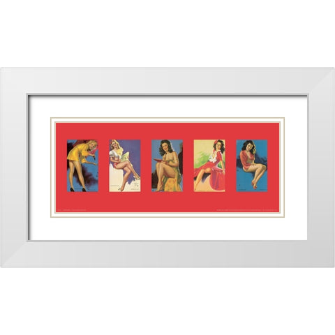 Pin Up Girls Panel III White Modern Wood Framed Art Print with Double Matting by Unknown