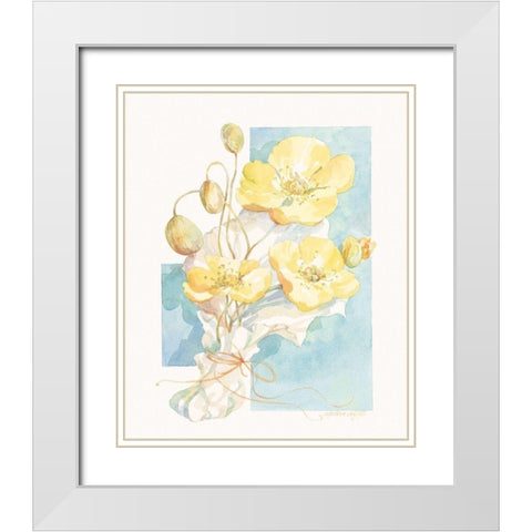 Poppies Yellow Pastel I White Modern Wood Framed Art Print with Double Matting by Unknown