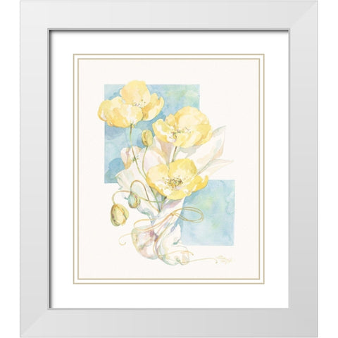 Poppies Yellow Pastel II White Modern Wood Framed Art Print with Double Matting by Unknown
