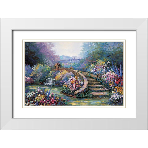 Garden View II White Modern Wood Framed Art Print with Double Matting by Unknown