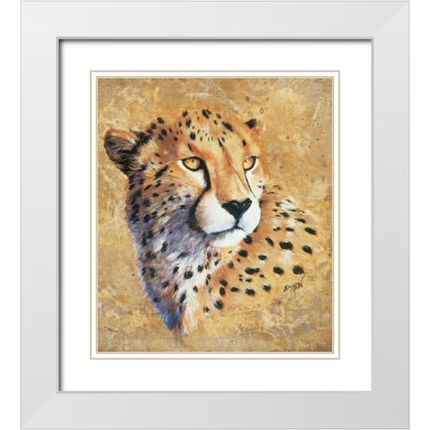 Jaguar White Modern Wood Framed Art Print with Double Matting by Unknown