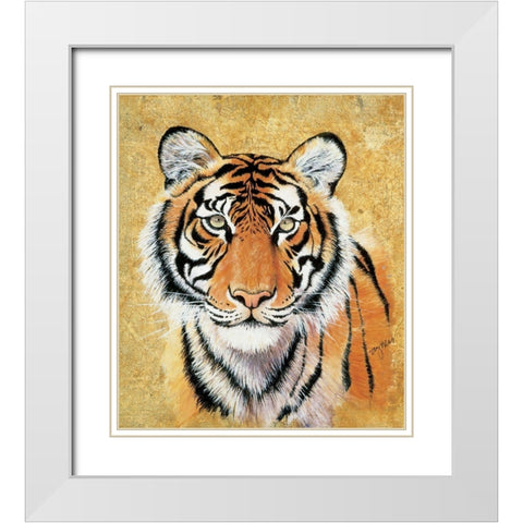 Tiger White Modern Wood Framed Art Print with Double Matting by Unknown