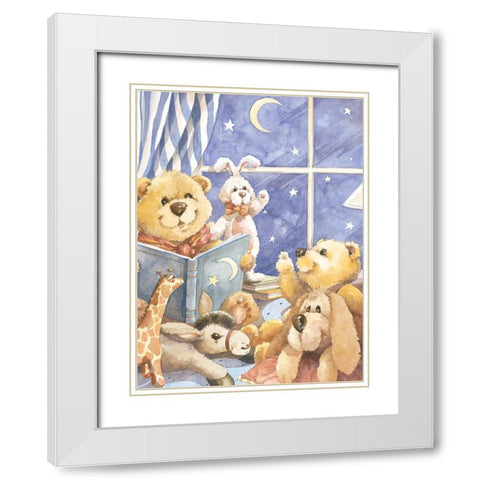 Teddy Bear Good Night I White Modern Wood Framed Art Print with Double Matting by Unknown