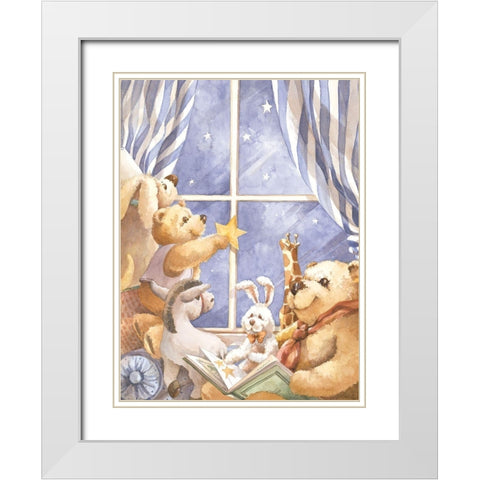 Teddy Bear Good Night II White Modern Wood Framed Art Print with Double Matting by Unknown