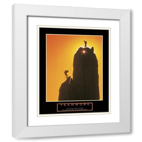Teamwork - Sunset Climbers White Modern Wood Framed Art Print with Double Matting by Frontline