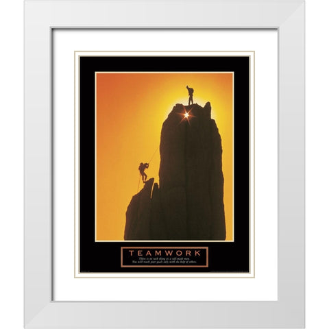 Teamwork - Sunset Climbers White Modern Wood Framed Art Print with Double Matting by Frontline