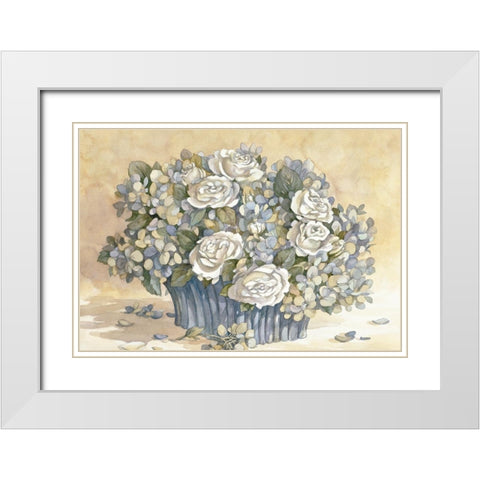 White Rose and Blue Vase White Modern Wood Framed Art Print with Double Matting by Unknown