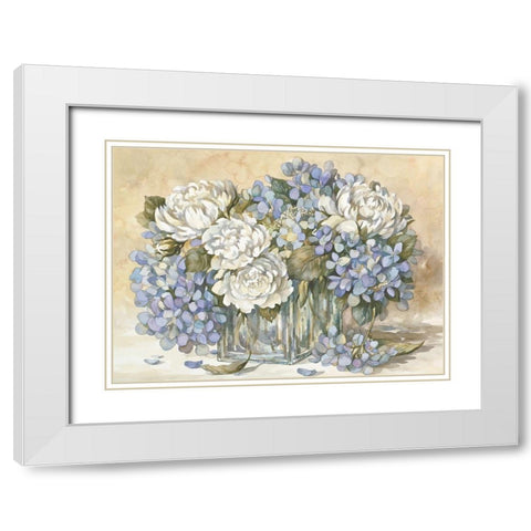 White and Blue Floral White Modern Wood Framed Art Print with Double Matting by Unknown
