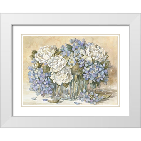 White and Blue Floral White Modern Wood Framed Art Print with Double Matting by Unknown