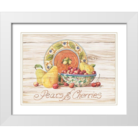 Pears and Cherries White Modern Wood Framed Art Print with Double Matting by Unknown