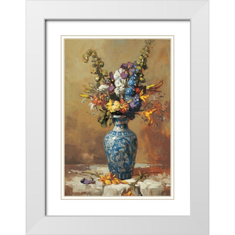 Blue Vase Floral White Modern Wood Framed Art Print with Double Matting by Unknown