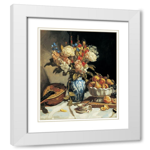 Blue Vase and Mandolin White Modern Wood Framed Art Print with Double Matting by Unknown