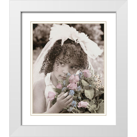Flower Girl White Modern Wood Framed Art Print with Double Matting by Unknown
