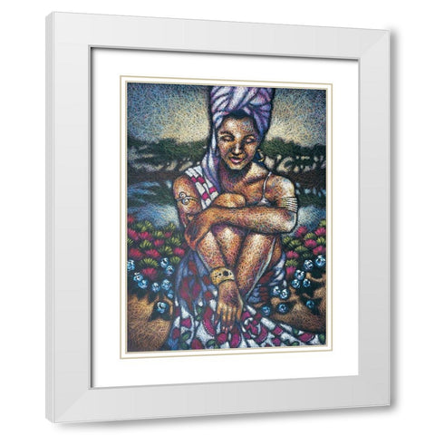 Nubian Lady Sitting II White Modern Wood Framed Art Print with Double Matting by Unknown