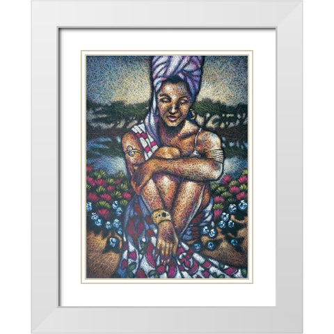 Nubian Lady Sitting II White Modern Wood Framed Art Print with Double Matting by Unknown