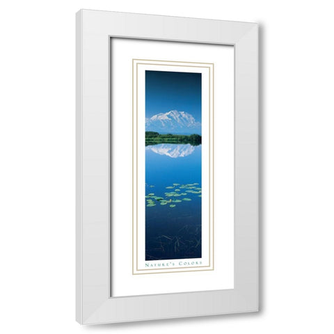 Mountain and Lilypads White Modern Wood Framed Art Print with Double Matting by Unknown