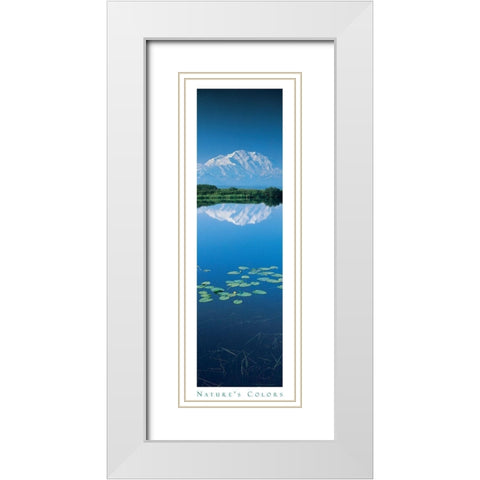 Mountain and Lilypads White Modern Wood Framed Art Print with Double Matting by Unknown