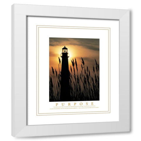 Purpose - Lighthouse in Reeds White Modern Wood Framed Art Print with Double Matting by Unknown