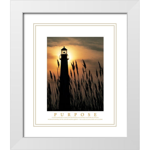 Purpose - Lighthouse in Reeds White Modern Wood Framed Art Print with Double Matting by Unknown