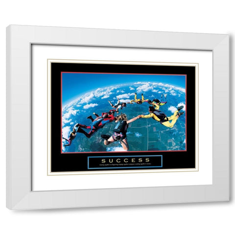 Success - Skydivers White Modern Wood Framed Art Print with Double Matting by Unknown