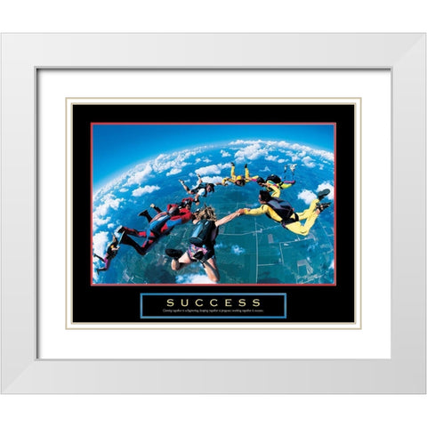 Success - Skydivers White Modern Wood Framed Art Print with Double Matting by Unknown