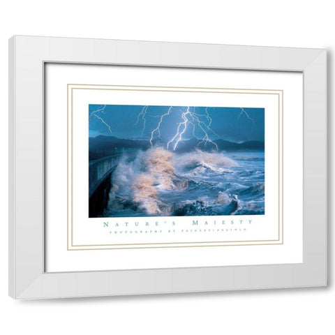 Lightning on Shore White Modern Wood Framed Art Print with Double Matting by Unknown