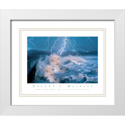 Lightning on Shore White Modern Wood Framed Art Print with Double Matting by Unknown