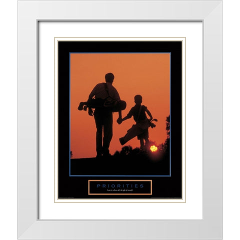 Priorities - Father and Son Golfing White Modern Wood Framed Art Print with Double Matting by Unknown