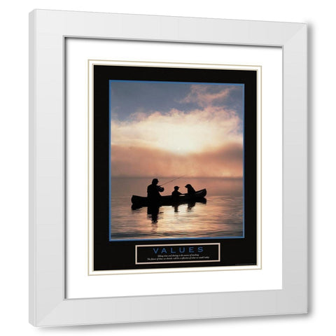 Values - Fisherman, Son and Dog White Modern Wood Framed Art Print with Double Matting by Unknown