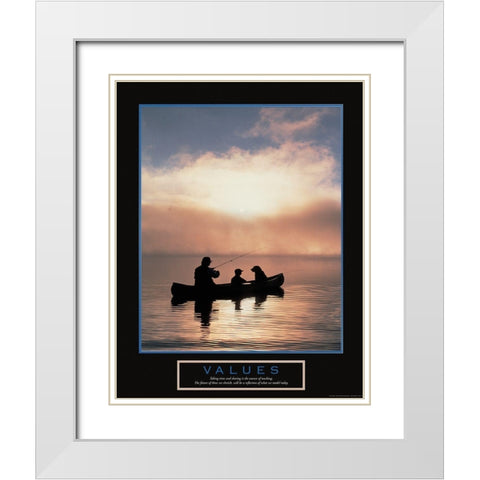 Values - Fisherman, Son and Dog White Modern Wood Framed Art Print with Double Matting by Unknown