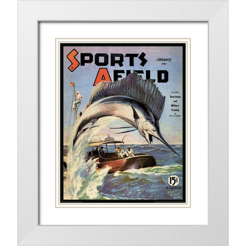 Marlin Fishing White Modern Wood Framed Art Print with Double Matting by Unknown