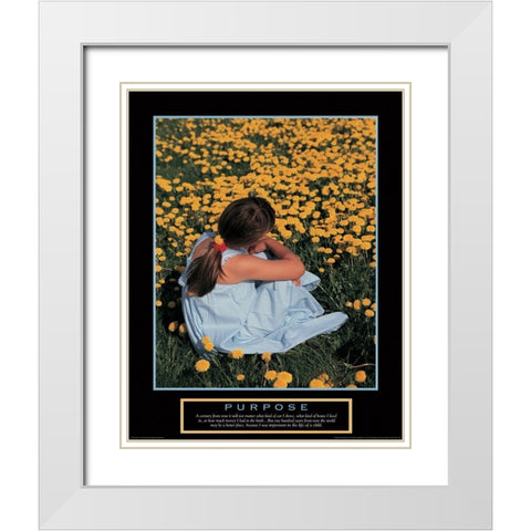 Purpose - Girl in Flowers White Modern Wood Framed Art Print with Double Matting by Unknown