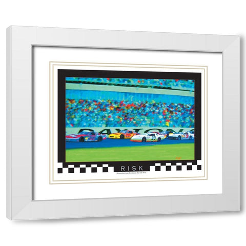Race Cars White Modern Wood Framed Art Print with Double Matting by Unknown