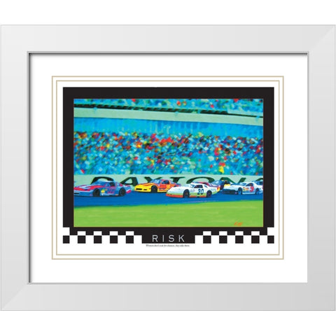 Race Cars White Modern Wood Framed Art Print with Double Matting by Unknown