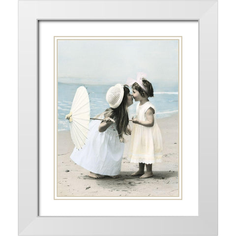 Sisters on Shore White Modern Wood Framed Art Print with Double Matting by Unknown