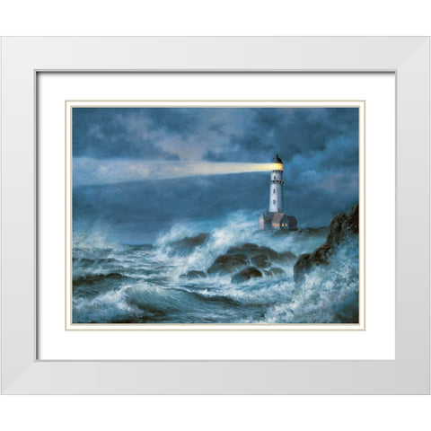 Stormy Lighthouse White Modern Wood Framed Art Print with Double Matting by Unknown