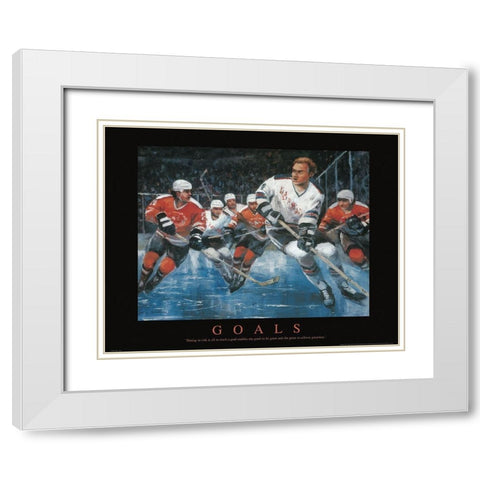 Goals - Hockey White Modern Wood Framed Art Print with Double Matting by Frontline