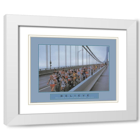 Believe - NYC Marathon White Modern Wood Framed Art Print with Double Matting by Unknown