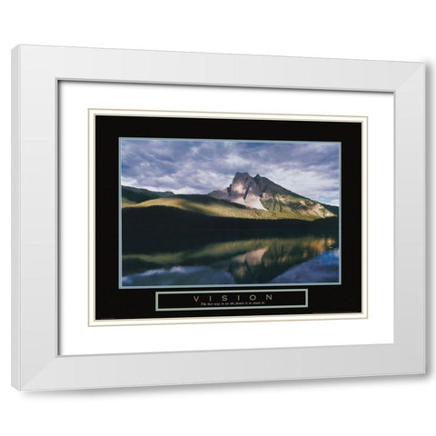 Vision - Mountain Reflection White Modern Wood Framed Art Print with Double Matting by Unknown