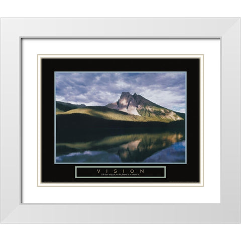 Vision - Mountain Reflection White Modern Wood Framed Art Print with Double Matting by Unknown