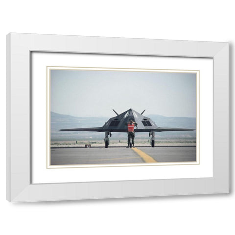 Stealth Fighter White Modern Wood Framed Art Print with Double Matting by Unknown