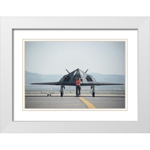 Stealth Fighter White Modern Wood Framed Art Print with Double Matting by Unknown