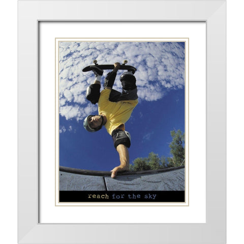 Reach for the Sky - Skateboarder White Modern Wood Framed Art Print with Double Matting by Unknown
