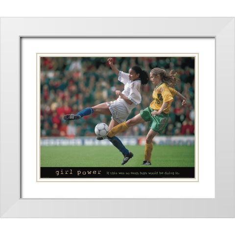 Girl Power - Soccer White Modern Wood Framed Art Print with Double Matting by Frontline