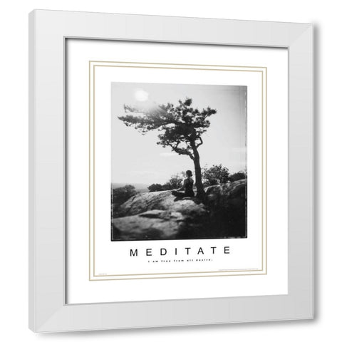 Meditate - Yoga White Modern Wood Framed Art Print with Double Matting by Unknown