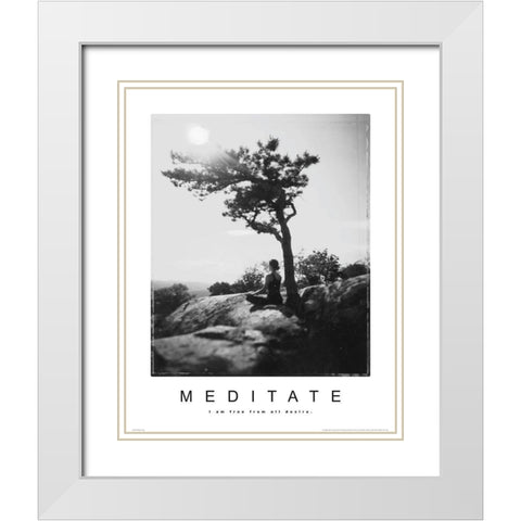 Meditate - Yoga White Modern Wood Framed Art Print with Double Matting by Unknown