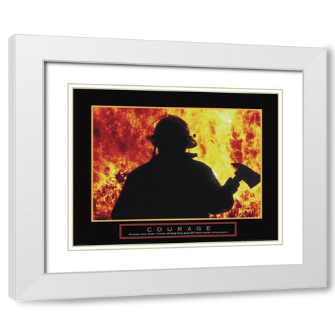 Courage - Fireman White Modern Wood Framed Art Print with Double Matting by Unknown