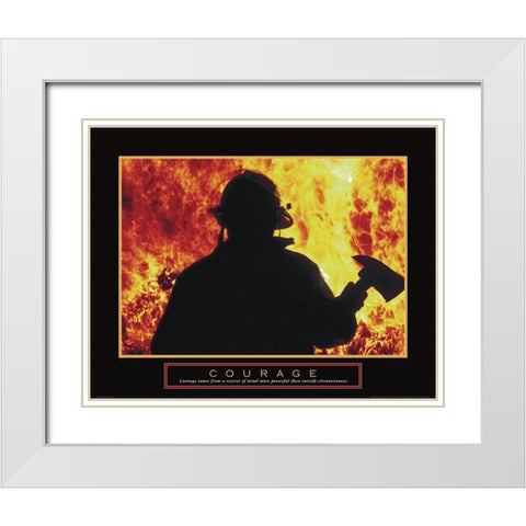 Courage - Fireman White Modern Wood Framed Art Print with Double Matting by Unknown