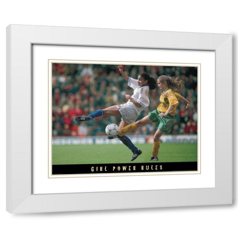Girl Power - Soccer White Modern Wood Framed Art Print with Double Matting by Unknown