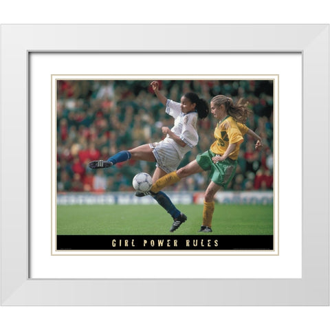 Girl Power - Soccer White Modern Wood Framed Art Print with Double Matting by Unknown
